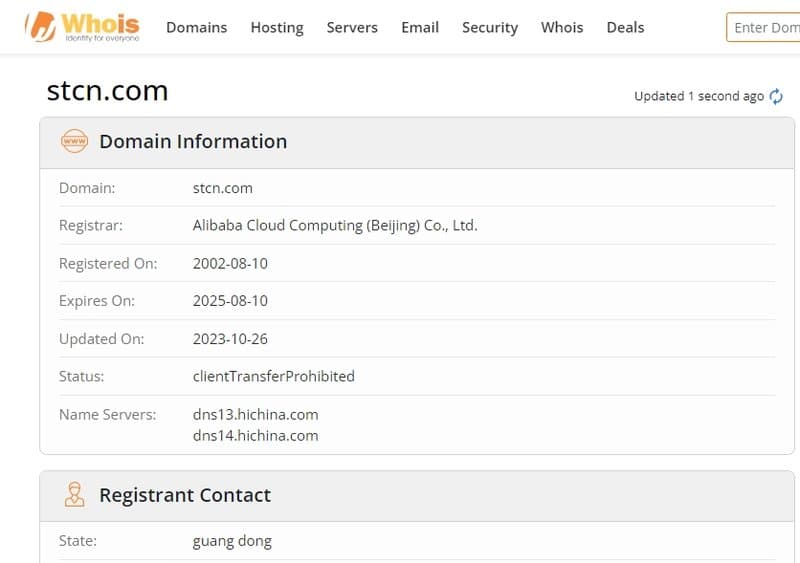 Securities Times Online Whois Registration
