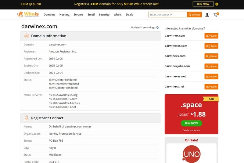 Darwinex domain registration time on whois