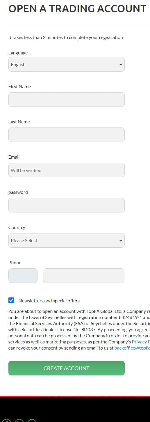 TopFX  Account Registration 2