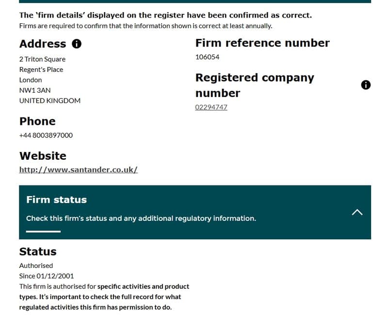 santander FCA search