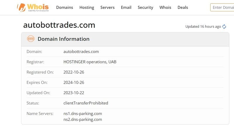 autobottrade's enterprise domain registration time