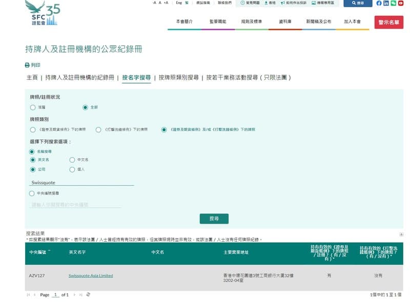 Securities and Futures Commission of Hong Kong (SFC) Regulatory Inquiry