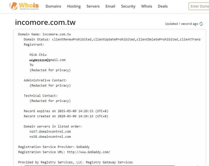 INCOMORE Trading Academy Whois Registration