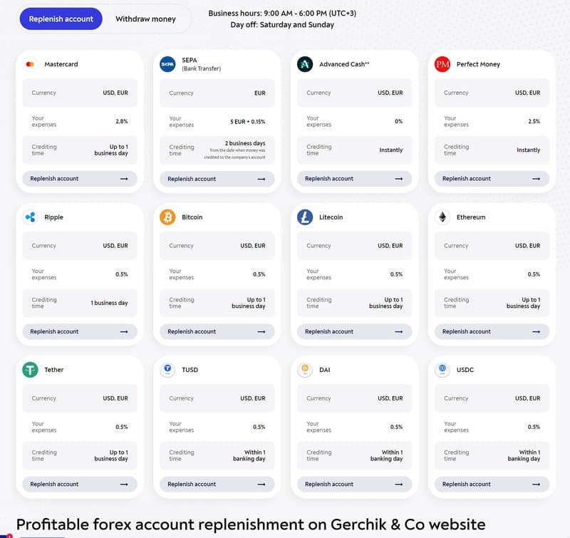 Gerchik & Co Deposit Methods