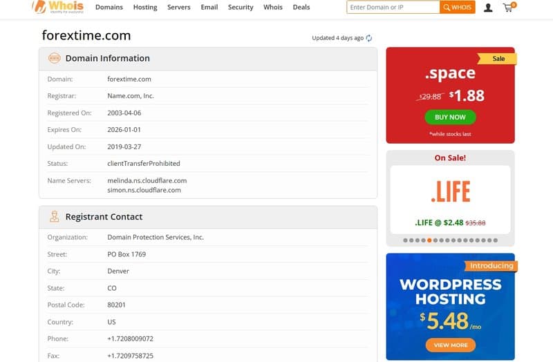 FXTM WHOIS Domain Registration Date