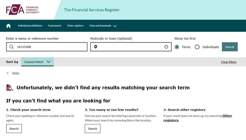 The FCA number provided by ALTAIR MARKETS does not exist