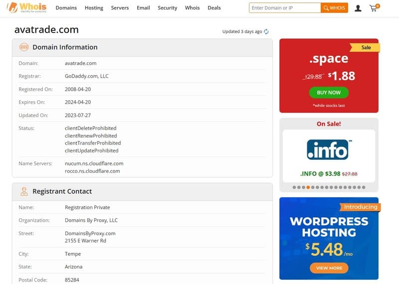 AvaTrade's Domain Registration Time