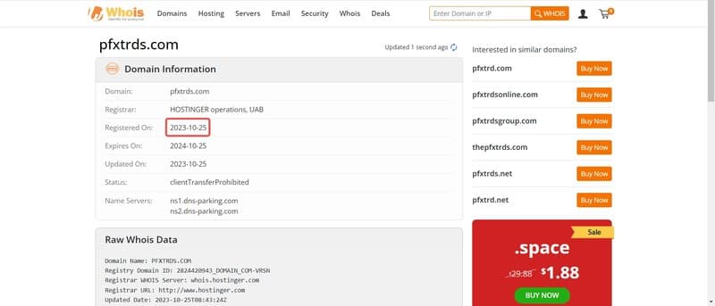pfxtrds Domain Registration Date