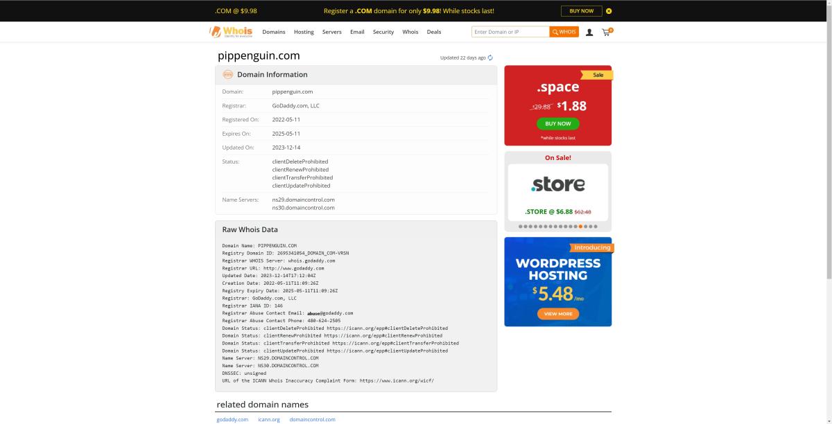 Pippenguin.com domain registration Date