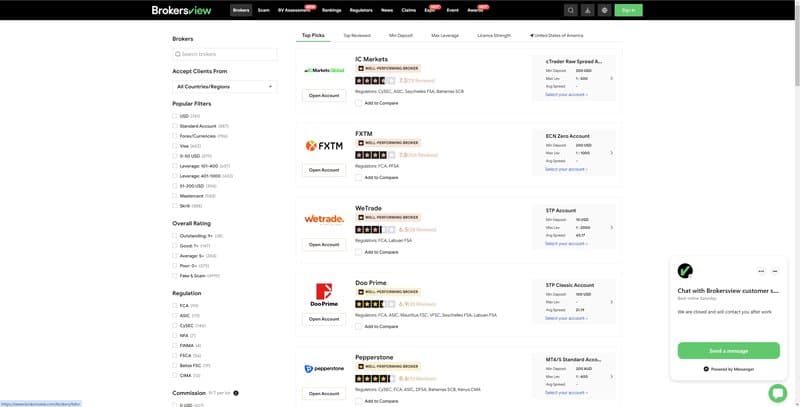BrokersView Forex Brokers Filters