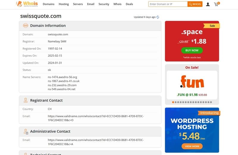 Swissquote Whois Domain Registration Time