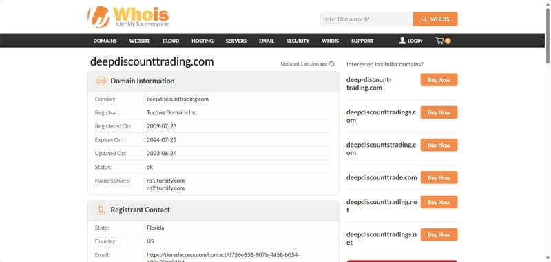 Deep Discount Trading在whois的域名年限查询