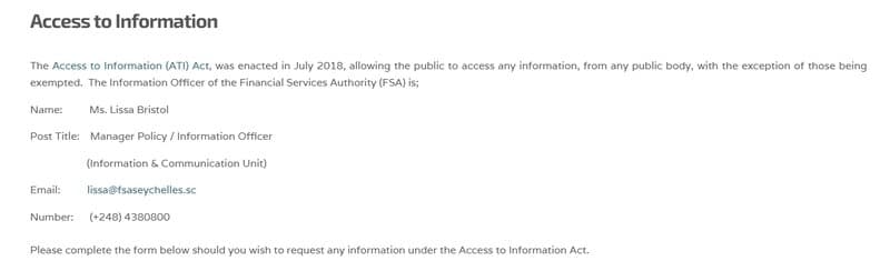 No publicly available regulatory information from the Seychelles Financial Services Authority (FSA)