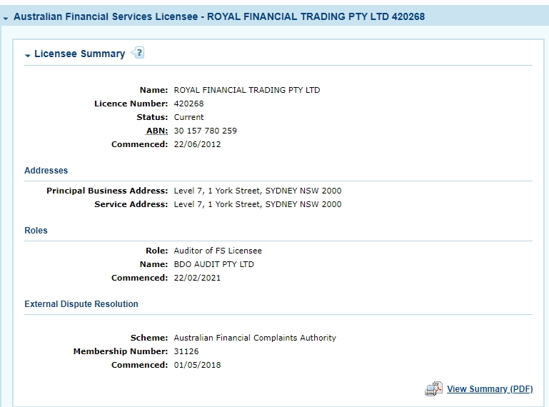 One Royal ASIC查询