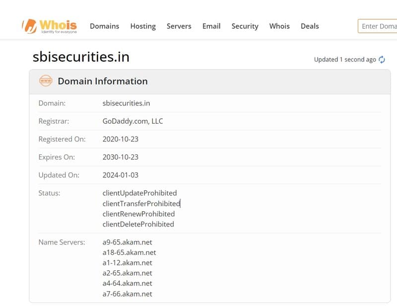 Domain registration date of SBI SECURITIES