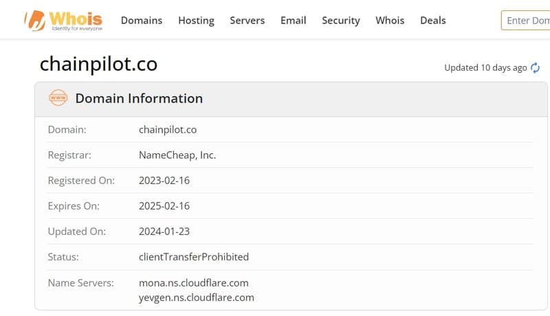 Chainpilot domain registration date