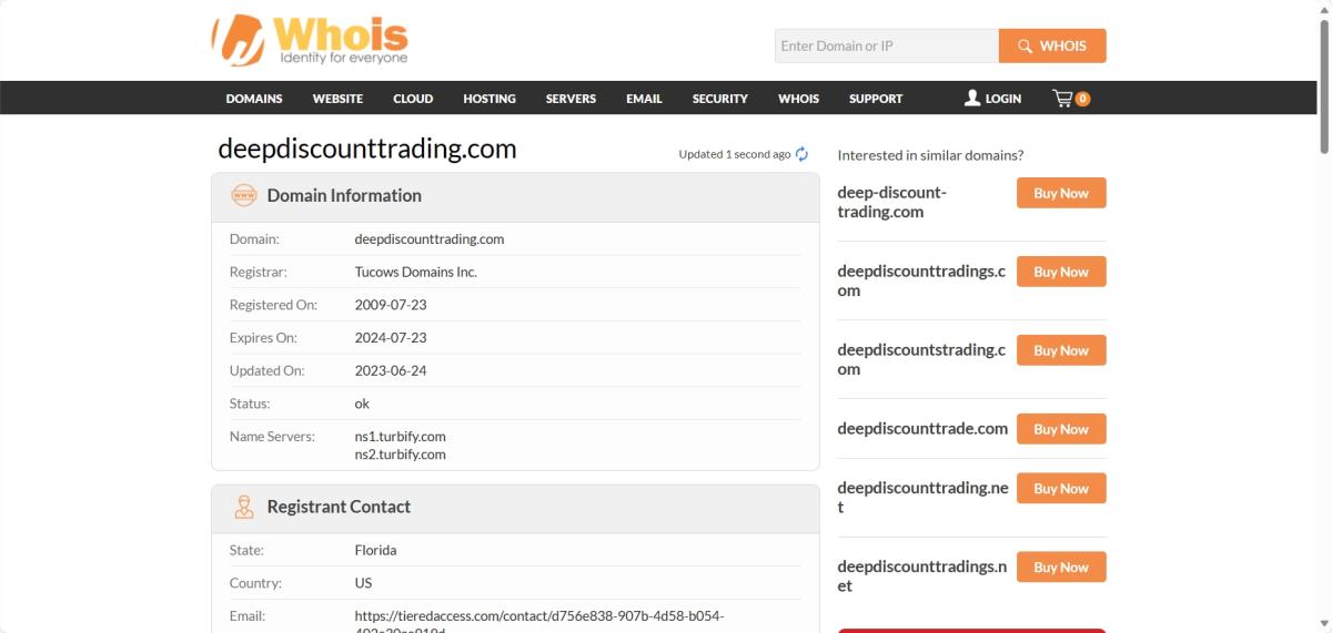 Deep Discount Trading在whois的域名年限查询