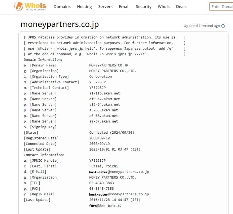 MONEY PARTNERS Whois Registration