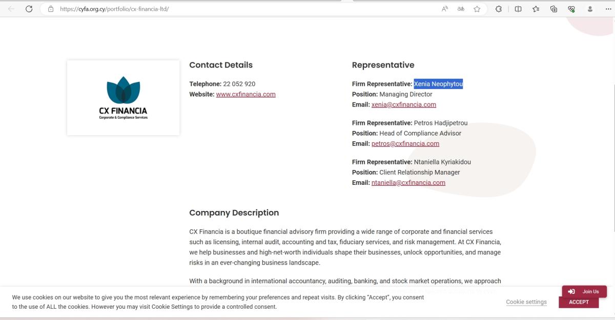 CX Financia公司注册信息