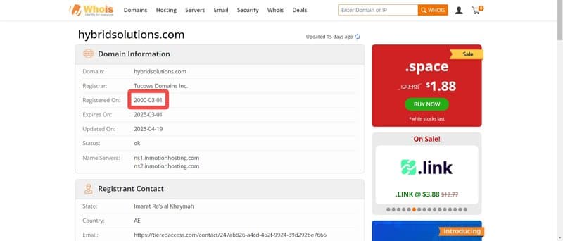 Hybrid Solutions domain registration time