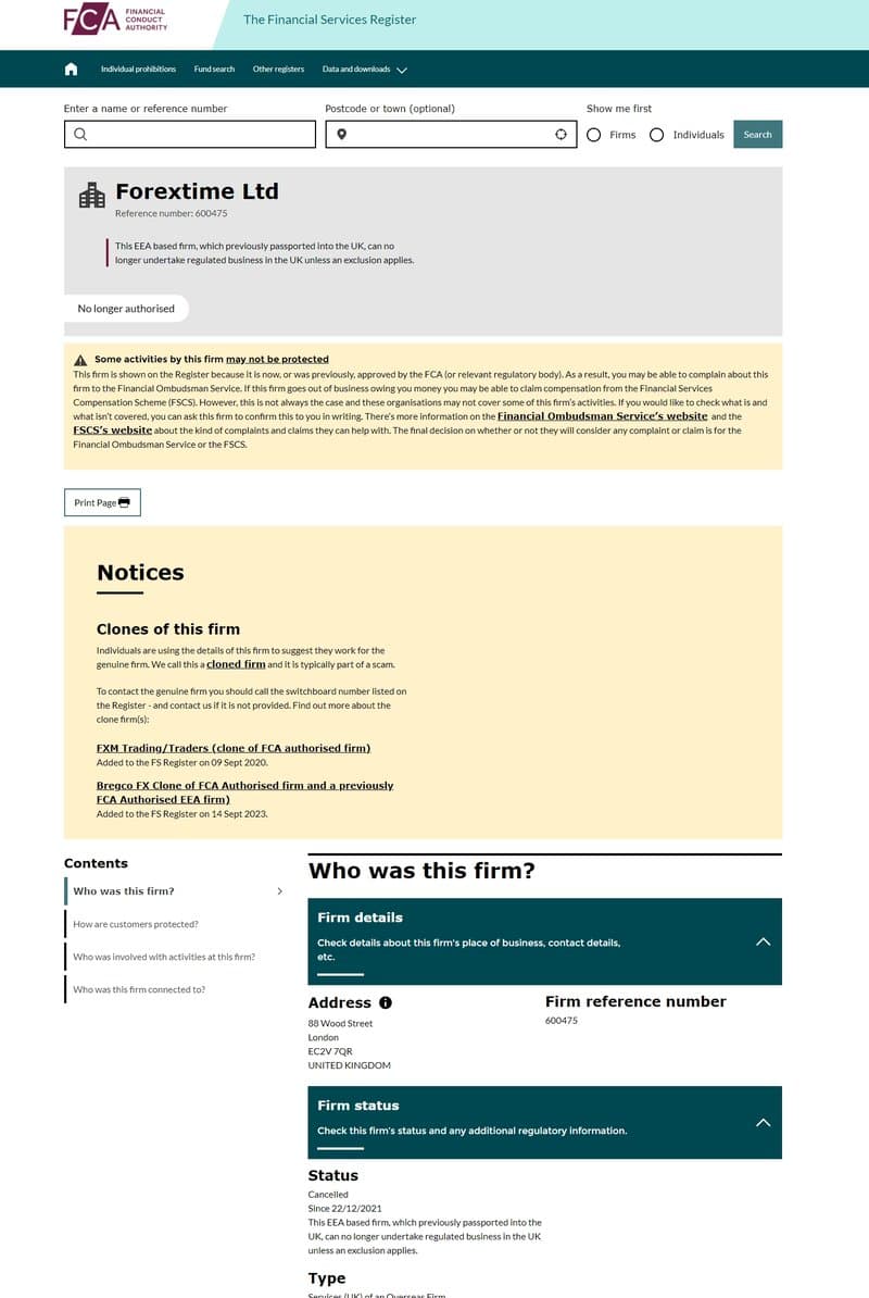 FCA Regulatory Screenshot