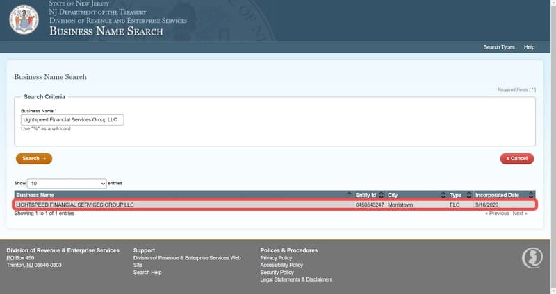 Lightspeed company registration information
