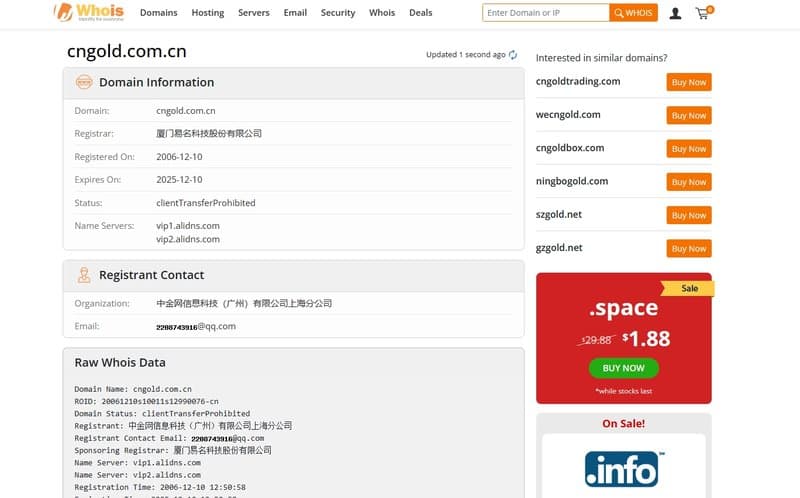 Cngold whois domain registration time