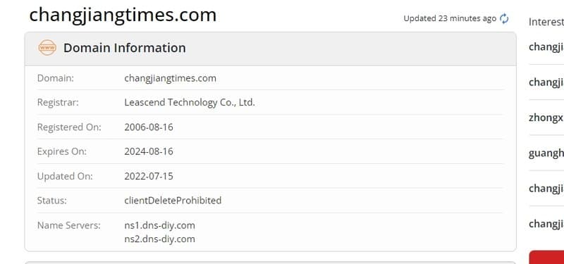 Yangtze Business Journal Whois Domain Registration Time