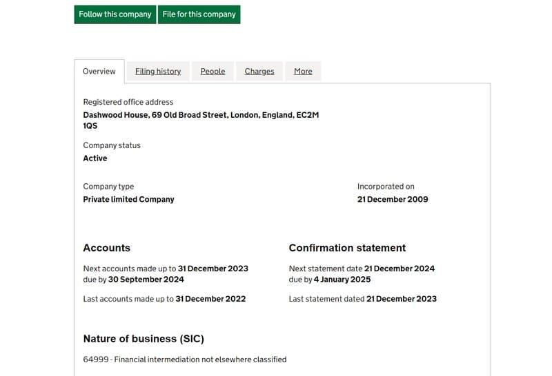 Corporate registration information