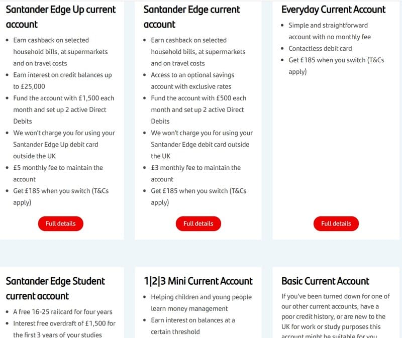 santander account types