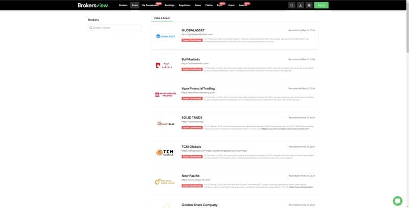 BrokersView Scam Broker List