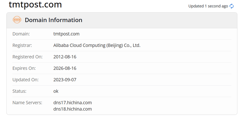 TMTPost whois.com domain age data