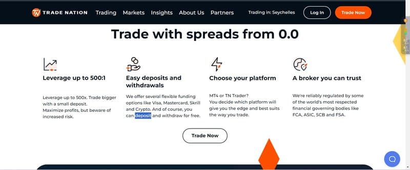 Trade Nation's deposit and withdrawal methods