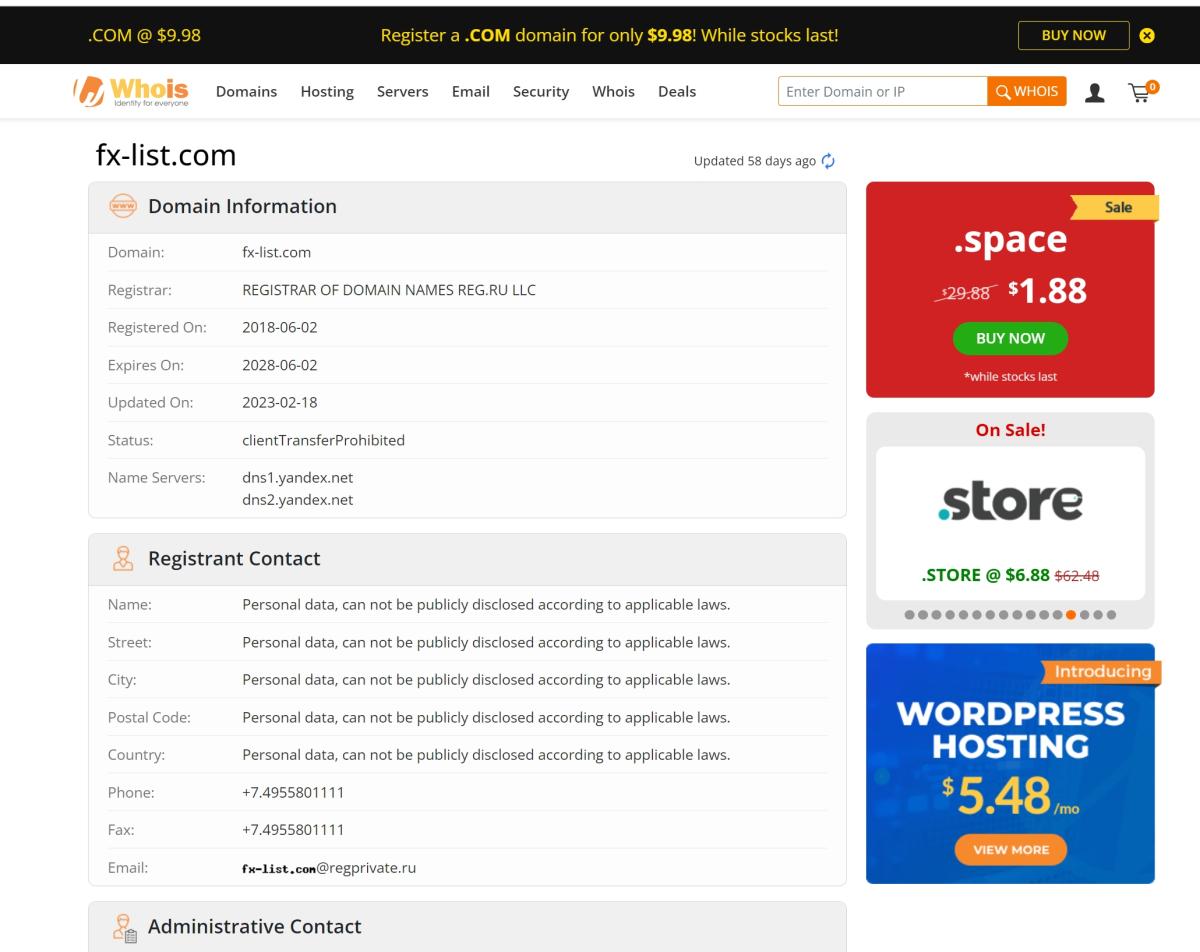 FX-List domain registration Date