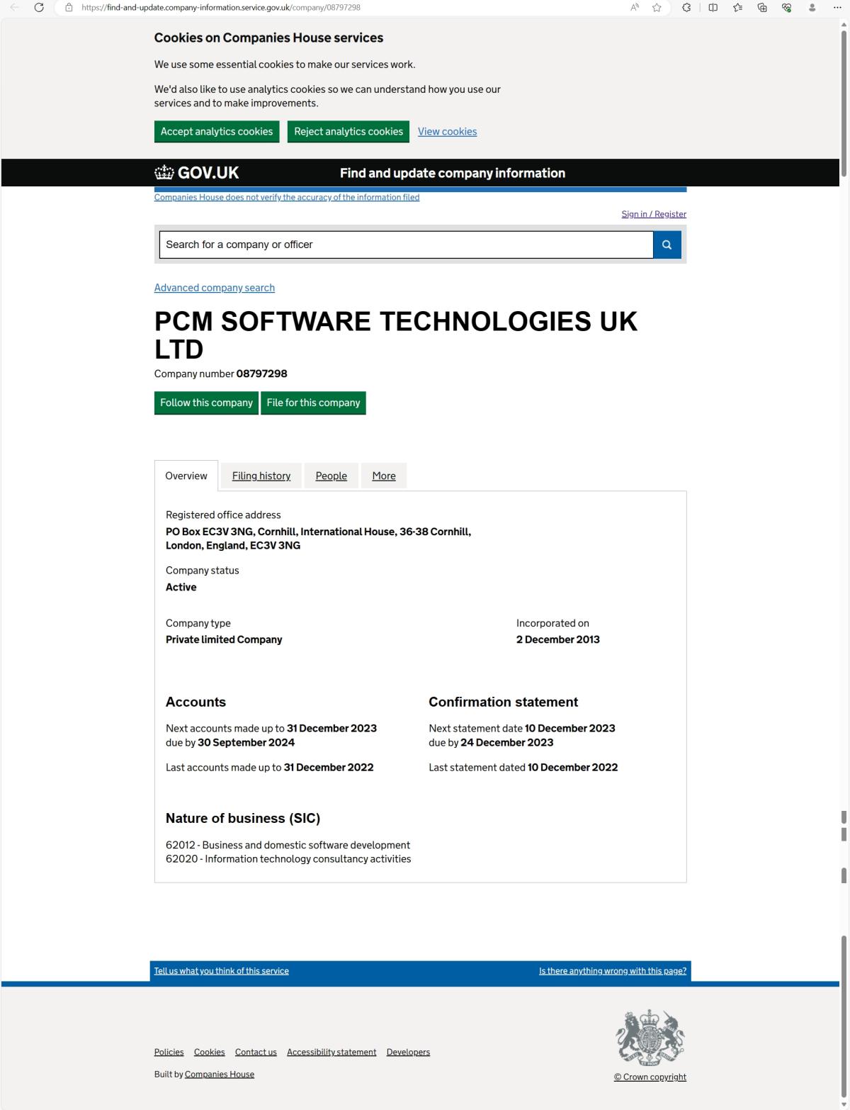 PCM Software Technologies公司注册信息