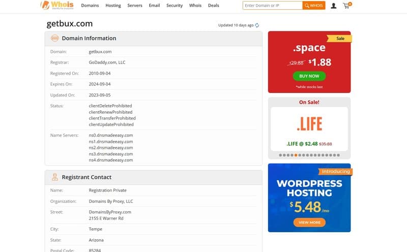 BUX Domain Registration Time on WHOIS
