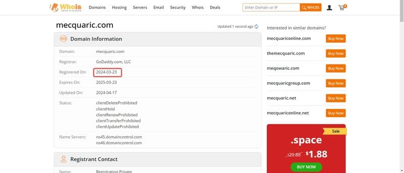 Macquarie的域名注册时间